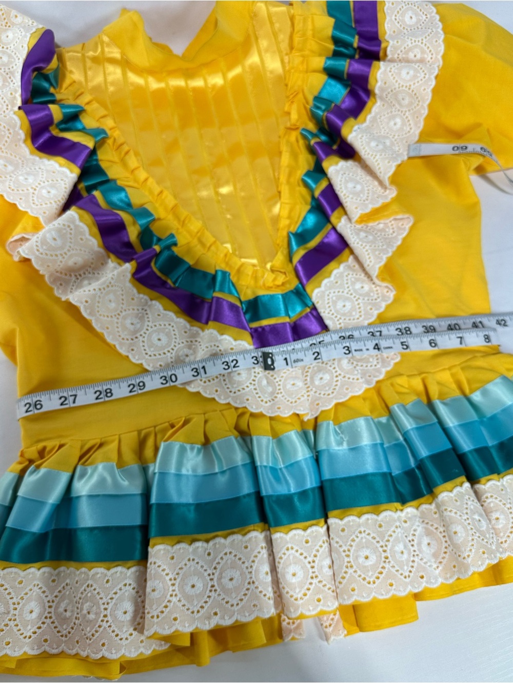 #201 Yellow Jalisco Folkloric Dance Dress Double Circle Skirt - Picture 8 of 8